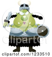 Clipart Of A Mad Female Orc Ready For Battle Royalty Free Vector Illustration