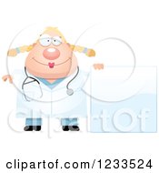Clipart Of A Happy Surgeon Doctor Or Veterinarian Lady With A Sign Royalty Free Vector Illustration