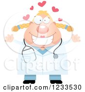 Clipart Of A Surgeon Doctor Or Veterinarian Lady With Open Arms And Hearts Royalty Free Vector Illustration