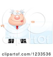 Clipart Of A Goofy Male Scientist By A Sign Royalty Free Vector Illustration