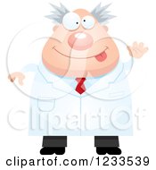 Clipart Of A Waving Friendly Mad Male Scientist Royalty Free Vector Illustration