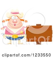 Poster, Art Print Of Happy Sheriff Cowgirl With A Wood Sign
