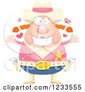 Clipart Of A Sheriff Cowgirl With Open Arms And Hearts Royalty Free Vector Illustration by Cory Thoman