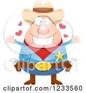 Clipart Of A Sheriff Cowboy With Open Arms And Hearts Royalty Free Vector Illustration by Cory Thoman