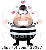 Clipart Of A Robber Burglar Guy With Open Arms And Hearts Royalty Free Vector Illustration by Cory Thoman