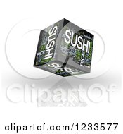Clipart Of A 3d Floating Sushi Word Collage Box Cube On White Royalty Free CGI Illustration