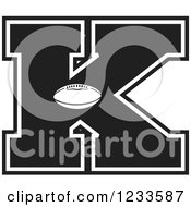 Clipart Of A Black And White Football Letter K Royalty Free Vector Illustration by Johnny Sajem
