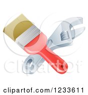 Clipart Of A Crossed Paintbrosh And Adjustable Wrench Royalty Free Vector Illustration