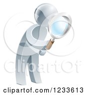 3d Silver Man Searching With A Magnifying Glass