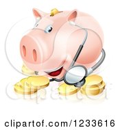 Clipart Of A Health Care Piggy Bank With A Stethoscope And Gold Coins Royalty Free Vector Illustration by AtStockIllustration