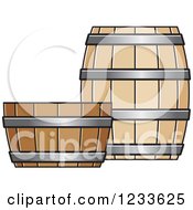 Clipart Of A Half And Whole Wooden Barrel Royalty Free Vector Illustration