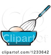 Clipart Of A Whisk Egg And Blue Bowl Royalty Free Vector Illustration