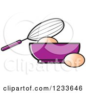 Clipart Of A Whisk Egg And Purple Bowl Royalty Free Vector Illustration