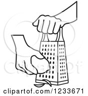 Clipart Of A Black And White Hand Grating A Lemon Royalty Free Vector Illustration
