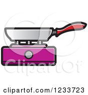 Clipart Of A Pan On A Purple Burner Royalty Free Vector Illustration