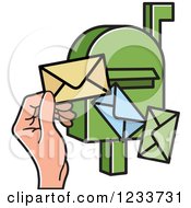 Poster, Art Print Of Green Mailbox With A Hand And Envelopes
