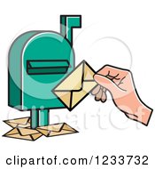 Poster, Art Print Of Green Mailbox With A Hand And Envelopes 2