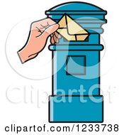 Poster, Art Print Of Hand Inserting An Envelope In A Blue Post Box