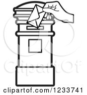 Poster, Art Print Of Black And White Hand Inserting An Envelope In A Blue Post Box