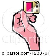 Clipart Of A Hand Holding A SD Flash Card 3 Royalty Free Vector Illustration