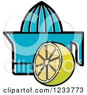 Clipart Of A Blue Squeezer And Lemons Royalty Free Vector Illustration