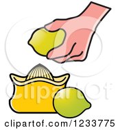 Clipart Of A Hand Using A Lemon Squeezer Royalty Free Vector Illustration by Lal Perera
