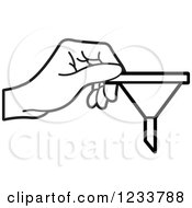 Clipart Of A Black And White Hand Holding A Funnel Royalty Free Vector Illustration