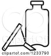 Clipart Of A Black And White Funnel And Bottle Royalty Free Vector Illustration