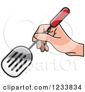 Clipart Of A Hand Holding A Leak Shovel Spatula 2 Royalty Free Vector Illustration