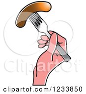 Clipart Of A Hand Holding A Sausage On A Fork Royalty Free Vector Illustration