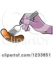 Clipart Of A Purple Hand Holding A Sausage On A Fork Royalty Free Vector Illustration by Lal Perera