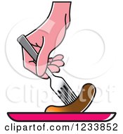 Clipart Of A Hand Picking Up Sausage On A Fork Royalty Free Vector Illustration