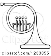 Clipart Of A Black And White French Horn Royalty Free Vector Illustration