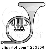 Clipart Of A Silver French Horn Royalty Free Vector Illustration by Lal Perera