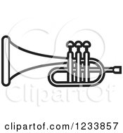 Clipart Of A Black And White Trumpet 2 Royalty Free Vector Illustration