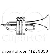 Clipart Of A Black And White Trumpet 3 Royalty Free Vector Illustration