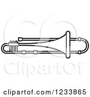 Clipart Of A Black And White Trumpet Royalty Free Vector Illustration by Lal Perera