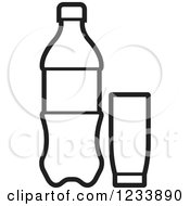 Clipart Of A Black And White Soda Bottle And Cups Royalty Free Vector Illustration
