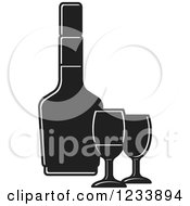 Clipart Of A Black And White Bottle And Wine Glasses 2 Royalty Free Vector Illustration