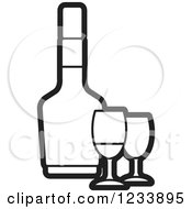 Clipart Of A Black And White Bottle And Wine Glasses Royalty Free Vector Illustration by Lal Perera