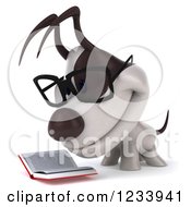 Clipart Of A 3d Bespectacled Jack Russell Terrier Dog Reading 2 Royalty Free CGI Illustration