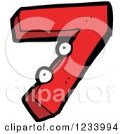 Clipart Of A Red Number 7 With Eyes Royalty Free Vector Illustration by lineartestpilot
