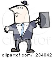 Clipart Of A Businessman Holding Up A Briefcase Royalty Free Vector Illustration by lineartestpilot