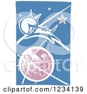Poster, Art Print Of Woodcut Laika Space Dog Over Earth