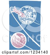 Clipart Of A Woodcut Apollo Orbiting The Moon And Earth Royalty Free Vector Illustration