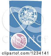 Poster, Art Print Of Woodcut Earth And Moon In Space