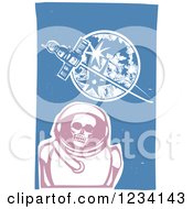 Clipart Of A Woodcut Soyuz Satellite Astronaut Skeleton And Moon Royalty Free Vector Illustration