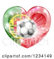 3d Reflective Portugal Flag Heart And Soccer Ball