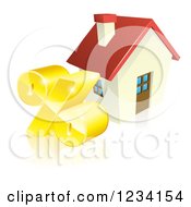 Clipart Of A 3d Golden Percent Symbol By A House Royalty Free Vector Illustration