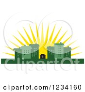 Poster, Art Print Of Little Dollar House Surrounded By Green Buildings At Sunrise